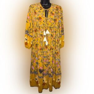Floral Long Sleeve Dress in Mustard Yellow